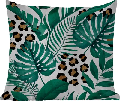 Produktbild von MuchoWow® Outdoor Kissen - Leopardenmuster - Blätter - Muster - Mädchen - Kinder - Jungen - Kinder - 45x45 cm - Wetterfest - Lounge Kissen - Fotokissen - Dekoratives Kissen