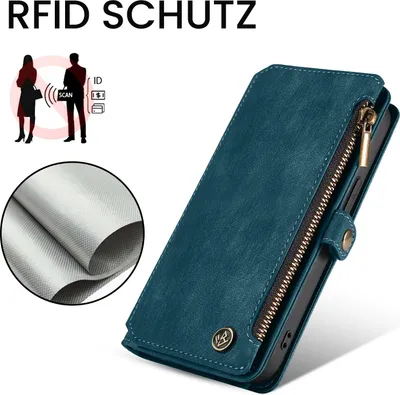 Produktbild von Handy Hülle für Apple iPhone 18 Pro Geldbeutel Geldbörse RFID Schutz Klapphülle Cover Schutzhülle Wallet Farbe: Petrol