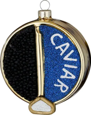 Produktbild von Christbaumschmuck Glas 8,6cm Kaviardose Figur Blau / Schwarz