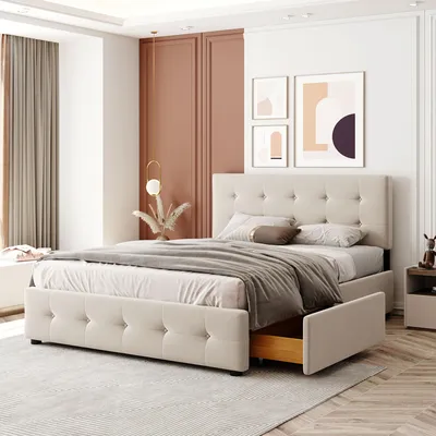 A bedroom scene featuring a bed.
