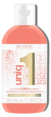 Produktbild von REVLON PROFESSIONAL UniqOne All in One Curls Shampoo, 230 ml, pflegendes Haarshampoo für Locken, spendet Feuchtigkeit & definiert lockiges Haar, Haarpflege mit Anti Frizz Effekt, vegan