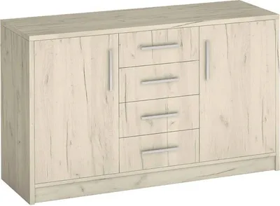 Productafbeelding van Furniture24 Dressoir GENEWA 2, Kommode, Ladekast, Dressoir met 4 laden en 2 deuren, Merzwerk-stijl, Eikenhout, Wit