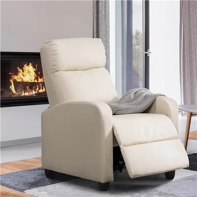 Produktbild von Yaheetech Relaxsessel Fernsehsessel Ruhesessel Liegesessel mit Liege-Funktion Polstersessel Kunstleder verstellbar Einzelliegesessel Wohnzimmer Schlafzimmer Heimkino Beige