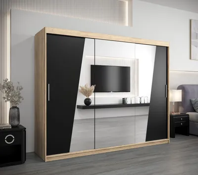Produktbild von Schwebetürenschrank GABRIELA – Breite 250 cm, Eiche Sonoma / Schwarz