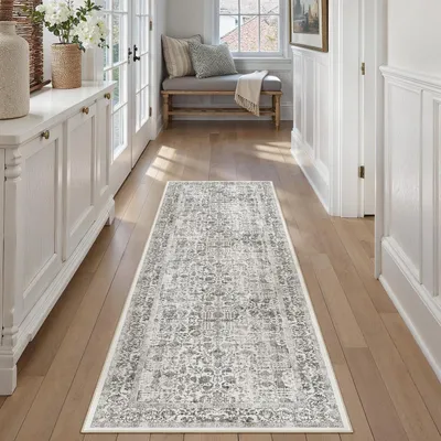 Productafbeelding van Tapijt, gangtapijt, vintage, zwart, 60x180 cm, wasbaar, polyester, antislip