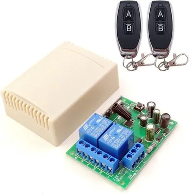 Obrázok produktu pre Rádiové diaľkové ovládanie 433 MHz – 2-kanálový prijímač s AC relé – s diaľkovým ovládaním pre 2 garážové brány/rolety/osvetlenie/čerpadlo