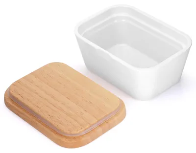 Image de Boîte à beurre hermétique avec couvercle en bois, boîte de rangement, récipient