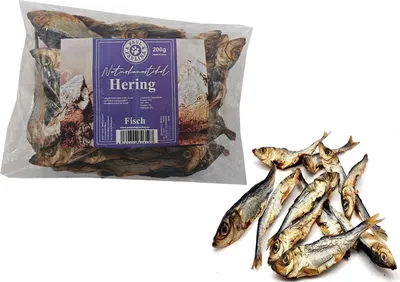 Produktbild von Paul & Paulina Hering getrocknet 200g (9-15cm groß) Luftgetrockneter Fisch I Einzelfuttermittel für Hunde und Katzen