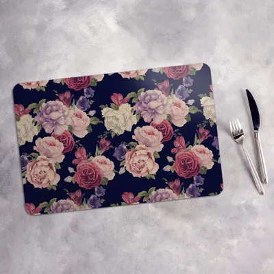 Produktbild von Tischset 6x45x30 cm Platzset Tischmatte Platzmatte Untersetzer - florales Muster mit Rosen
