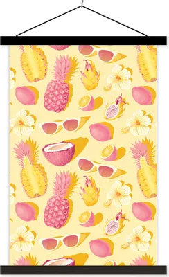 Produktbild von MuchoWow® Textilposter Sommer - Gelb - Ananas - Sonnenbrille 40x60 cm mit schwarzem Rahmen - Wanddekorationen