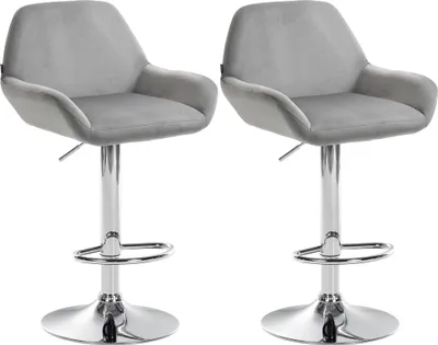 Produktbild von CLP 2er Set Barhocker Braga Samt drehbar und höhenverstellbar grau Material Gestell Metall in Chromoptik