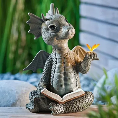 Immagine prodotto di Statuette di drago da giardino, decorazione - Bellissima scultura di drago da giardino realizzata in resina sintetica
