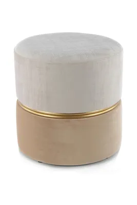 Produktbild von Qiyano Samt Pouf Hocker Schminktisch rund zweifarbig mit Gold Beige für Wohnzimmer Schlafzimmer