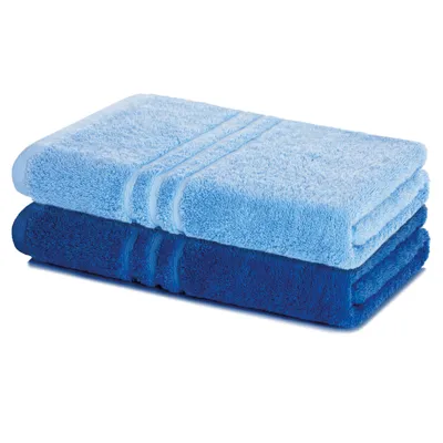 Produktbild von Lavea® 2er Set Badetuch 100 x 150 cm Baumwolle, saugstarkes Duschtuch groß, Frottier Elena, Duschhandtuch, weich, waschbar 60 °C, trocknergeeignet, Delphinblau & Royalblau