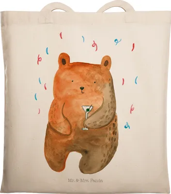 Produktbild von Mr. & Mrs. Panda Stoffbeutel Bär Party - Transparent - Geschenk, Lustig, Shopping Tasche, Einkaufstasche, Tote Bag, Geburtstagsgeschenk, Geburtstag, festival, Feiern