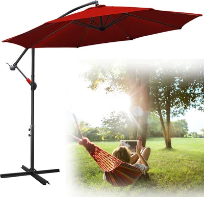 Immagine prodotto di ombrellone karpal 3m-3.5m Ombrellone a sbalzo inclinabile Ombrellone da balcone Ombrellone da mercato UV40+ Ombrellone da giardino, rosso, 3m