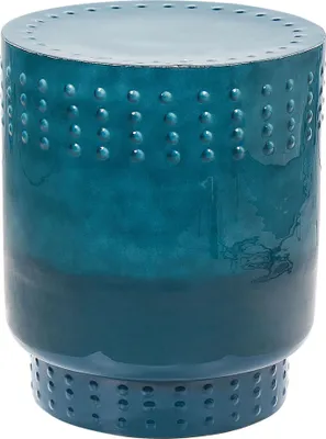 Produktbild von BELIANI Beistelltisch Blaugrün Metall Glänzend Hoch Rund 41cm Trommelform Strukturiert Farbverlauf Retro Couchtisch für Pflanzen Wohnzimmer Ausstattung