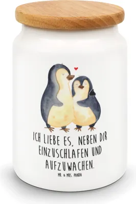 Produktbild von Mr. & Mrs. Panda behälter Pinguine Einschlafen - Weiß - Geschenk, Frischhaltedose, Aufbewahrungsdose, Kaffeedose, Freundin, Keksdose, Freund, für, Partner, Hochzeitstag