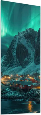 Produktbild von Glasbild 40x100cm in XXL für Wohnzimmer, Schlafzimmer Motiv Nordlichter über Fjord
