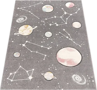 Produktbild von Paco Home Kinder-Teppich, Spiel-Teppich Mit Planeten Und Sternen,Grau,140x200 cm