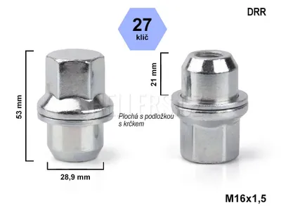 Obrázek produktu pro Kolová matice M16x1,5 zavřená, klíč 27, DRRE, výška 53 mm, Land Rover