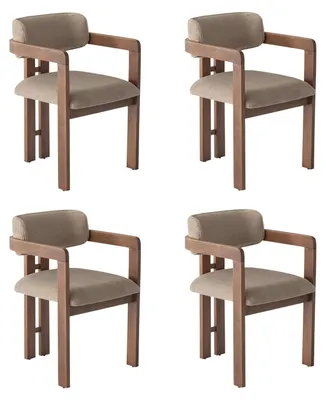 Immagine prodotto di 4 sedie moderne, color marrone, eleganti, ideali per la sala da pranzo. Sedie imbottite in legno