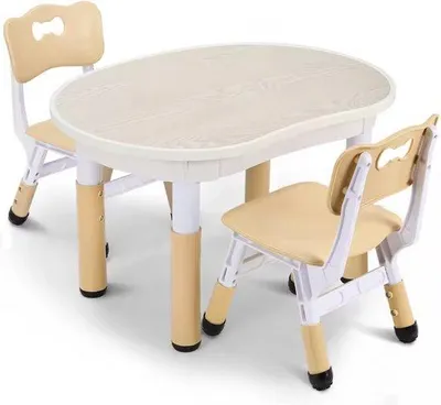 Image de Table de jeu pour enfants avec chaises - en plastique - réglable en hauteur - finition lisse - 80 x 56 cm