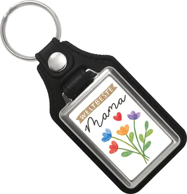 Produktbild von Blumenstrauß Schlüsselanhänger mit Kunstleder-Anhänger mit Spruch Weltbeste Mama