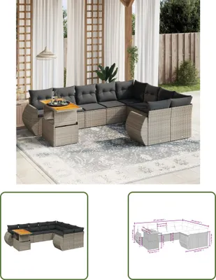 Produktbild von The Living Store 10-tlg. Garten-Sofagarnitur mit Kissen Grau Poly Rattan
