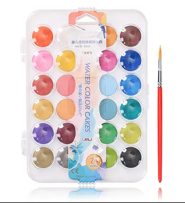 Aquarellfarben-Set, 24 Farben, ungiftig, abwaschbar, mit Pinsel, tragbar