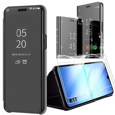 Image de Coque + 2 Verres Trempés pour Samsung Galaxy A17 4G/5G, Protection Rabat Smart Case Anti-Rayures - Noir
