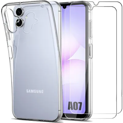Image de Coque + 2 Verres Trempés pour Samsung Galaxy A07, Protection Silicone Anti-Rayures Ultra Slim Transparent
