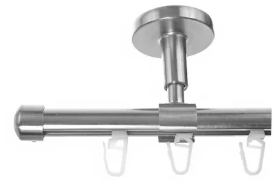 Produktbild von BASIT® Innenlauf Gardinenstange Edelstahl Look 16mm Deckenträger 1-läufig modern Kappe D70 E17