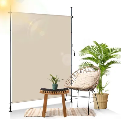 Zdjęcie produktu dla Ikodm Markiza pionowa Roletka zewnętrzna 200 x 270 cm Roletka balkonowa z korbką Osłona zapewniająca prywatność Markiza pionowa bez konieczności wiercenia Ochrona przed słońcem i wiatrem Markiza w kolorze kremowym
