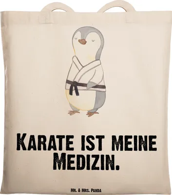 Produktbild von Mr. & Mrs. Panda Schultasche Pinguin Karate - Transparent - Geschenk, Stoffbeutel, Jutebeutel, Shopping Tasche, Kampfsportart, Tote Bag, Kampfkunst, Selbstverteidigung