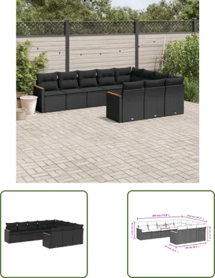 Produktbild von The Living Store 10-tlg. Garten-Sofagarnitur mit Kissen Schwarz Poly Rattan