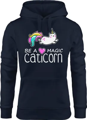 Produktbild von Kapuzen-Pullover Damen Be a magic caticorn Einhorn Hoodie Unicorn Moonworks® navy S