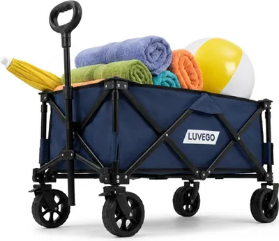 Obrázek produktu pro Skládací vozík Luvego Bolder Cart – nosnost až 100 kg – 135 l – 90 x 50 x 50 cm – otočná kola – Bolderwagen / Bolder Carts / plážový vozík / trekkingový vozík / skládací vozík Bolder Cart – na pláž – tmavě modrý