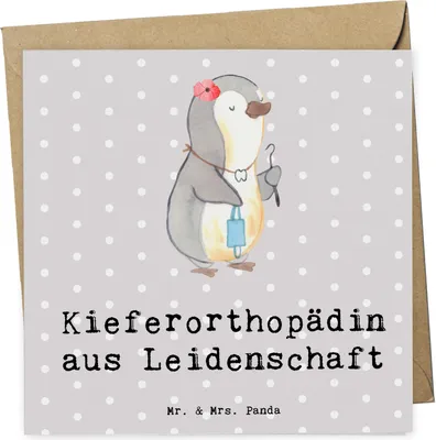Produktbild von Mr. & Mrs. Panda Glückwunschkarte Kieferorthopädin Leidenschaft - Grau Pastell - Geschenk, Grußkarte, doppelkarte, Klappkarte, faltkarte, anlasskarte