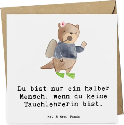 Produktbild von Mr. & Mrs. Panda Glückwunschkarte Tauchlehrerin Herz - Weiß - Geschenk, Grußkarte, Klappkarte, faltkarte, anlasskarte, doppelkarte