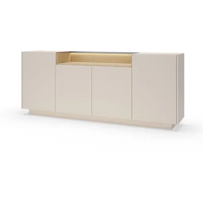 Produktbild von BETTSO Breite Kommode 203 cm KIRO viertürig mit LED-Beleuchtung Beige + Cremona Eiche