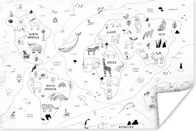 Produktbild von MuchoWow® Poster Weltkarte - Kinder - Weiß - Schwarz 120x80 cm - Bilder