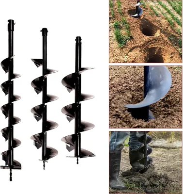 Produktbild von Erdbohrer - Spiralbohrer Set 3-teilig - Ø 10/15/20 cm - Für Garten, Pflanz- & Pfostenlöcher - Schwarz