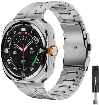 Produktbild von FFO2World Titanarmband „Iron“ – Für Samsung Galaxy Watch Ultra / Ultra 2025 – Metallgliederarmband mit Kürzungsset, stilvoll & robust – Silber