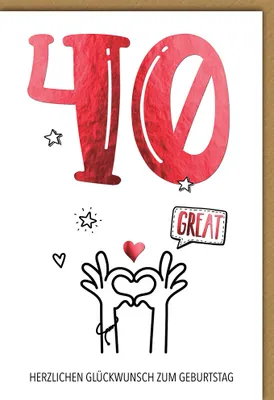 Produktbild von 40. Geburtstag - Karte mit Umschlag - Herzzeichen
