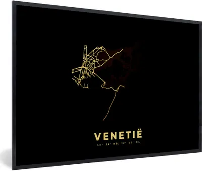Produktbild von MuchoWow® Gerahmtes Poster Venedig - Gold - Karte - Schwarz 90x60 cm - Poster mit Schwarzem Bilderrahmen Wandposter Rahmen Foto Bilder - Fotorahmen - Foto-Plakat