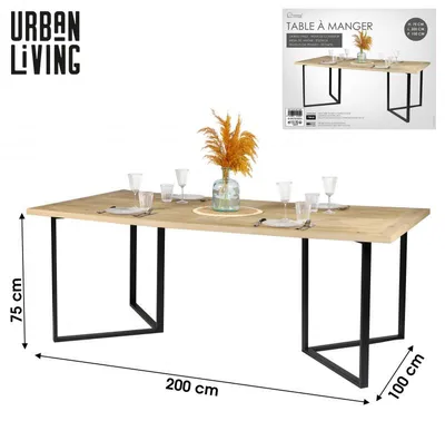 Image de Table à manger - Bois et noir - métal et bois - L 200 x P 100 x H 75 cm