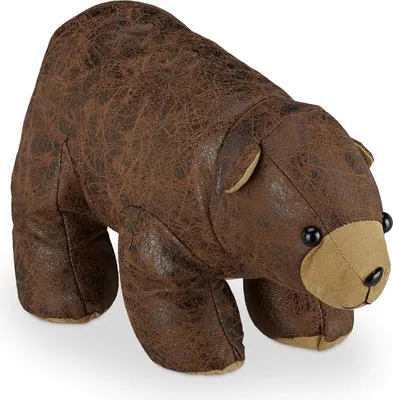 Produktbild von Relaxdays Türstopper Bär, Stoff, Kunstleder, für Boden, innen, schwer, Deko Türsack Tier, HxBxT 17 x 16 x 32 cm, braun