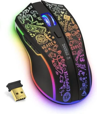 Productafbeelding van Draadloze Gaming Muis met RGB – Ergonomische 4800 DPI Muis met 6 Programmeerbare Toetsen