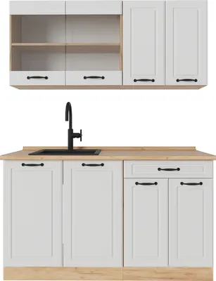 Produktbild von Vicco Singleküche R-Line, 140 cm ohne Arbeitsplatte, Weiß Landhaus/Goldkraft Eiche